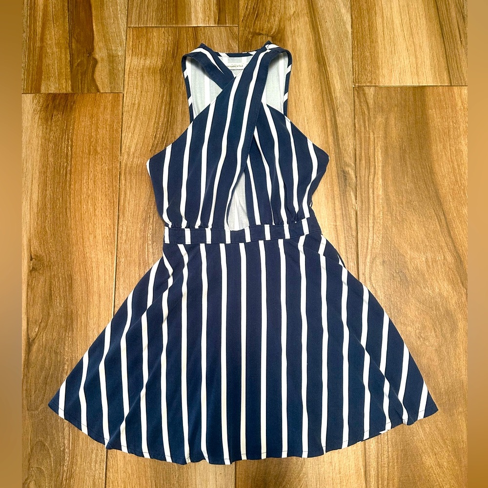 Abercrombie & Fitch XS Halter Dress Navy Blue Striped A Line Mini Women’s Summer